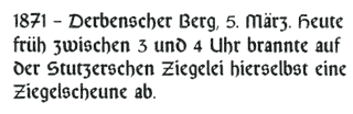 Derbenscher Berg Stutzers Ziegelei Brand 1871