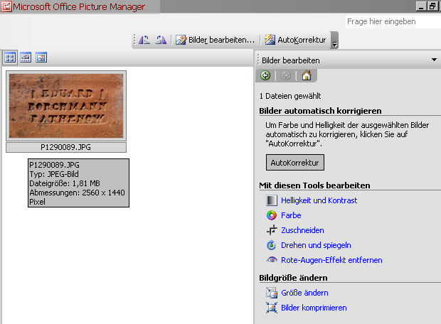 Arbeitsschritt Änderung des Dateinamens