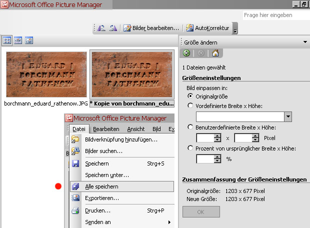 Arbeitsschritt Datei Alle Speichern �ber Top-Menue Datei