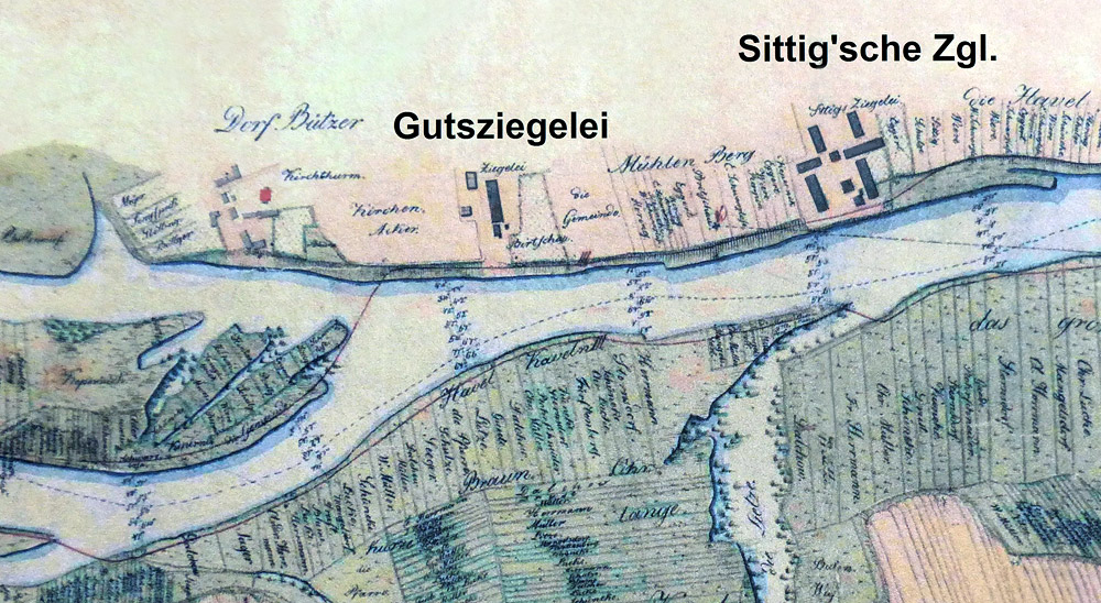Sittig'sche Ziegelei und Gutsziegelei bei Btzer. Karte von 1833.