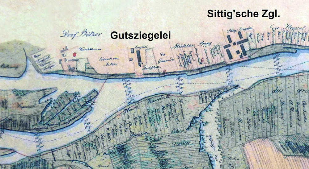 zurück/schließen Sittig'sche Ziegelei und Gutsziegelei bei Bützer. Karte von 1833.