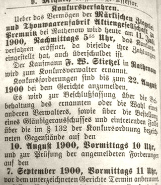 Konkursverfahren Tonindustrie-Zeitung 1899