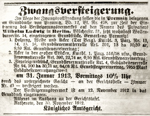 Dokument Zwangsversteigerung 1912