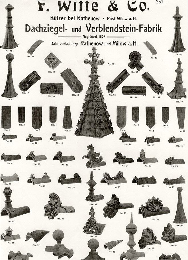 Ziegelei F. Witte Musterblatt Dachziegelelemente um 1900