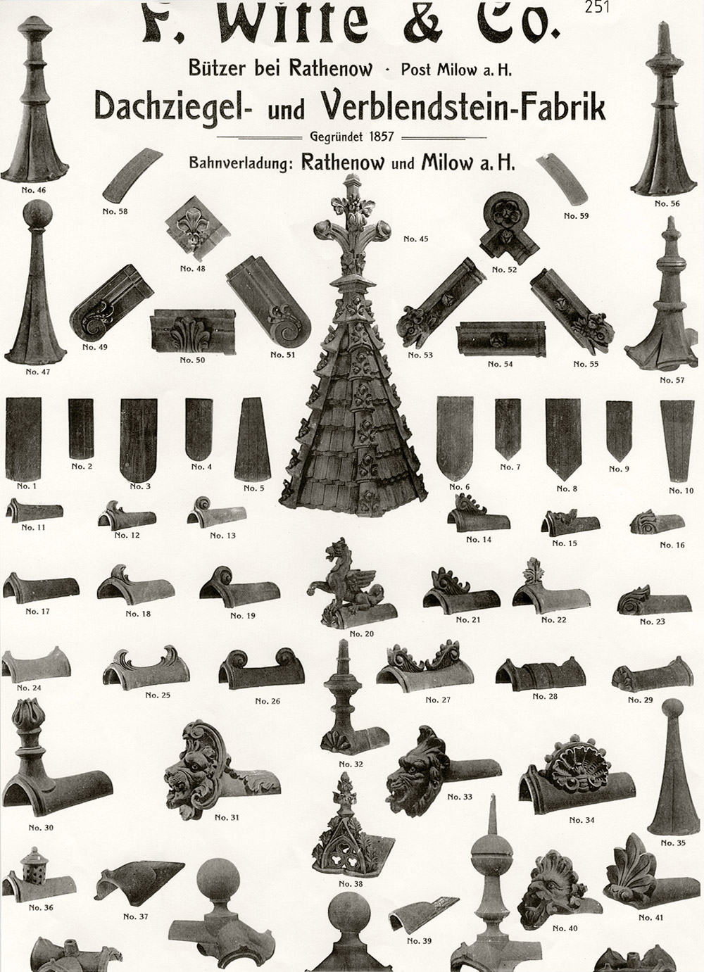 F. WITTE & Co. Btzer bei Rathenow Musterblatt Dachziegelelemente um 1900