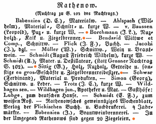 Adreßbuch der Kaufleute 1833 Rathenow Borchmann Sittig