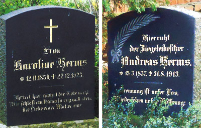 Grabsteine von Karoline Herms und Ziegeleibesitzer Andreas Herms