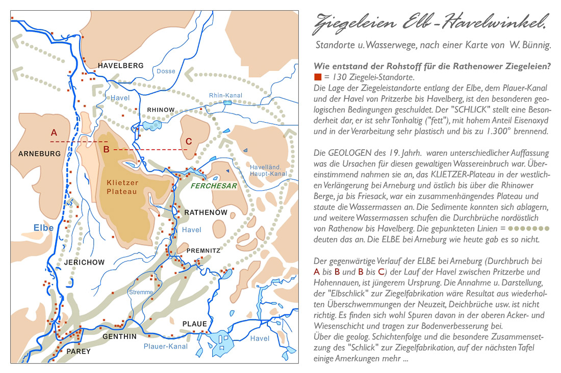 zurück/schließen Rathenower Tonvorkommen Geologie Lage der Ziegeleien Elb Havelwinkel Karte Bild maximiert