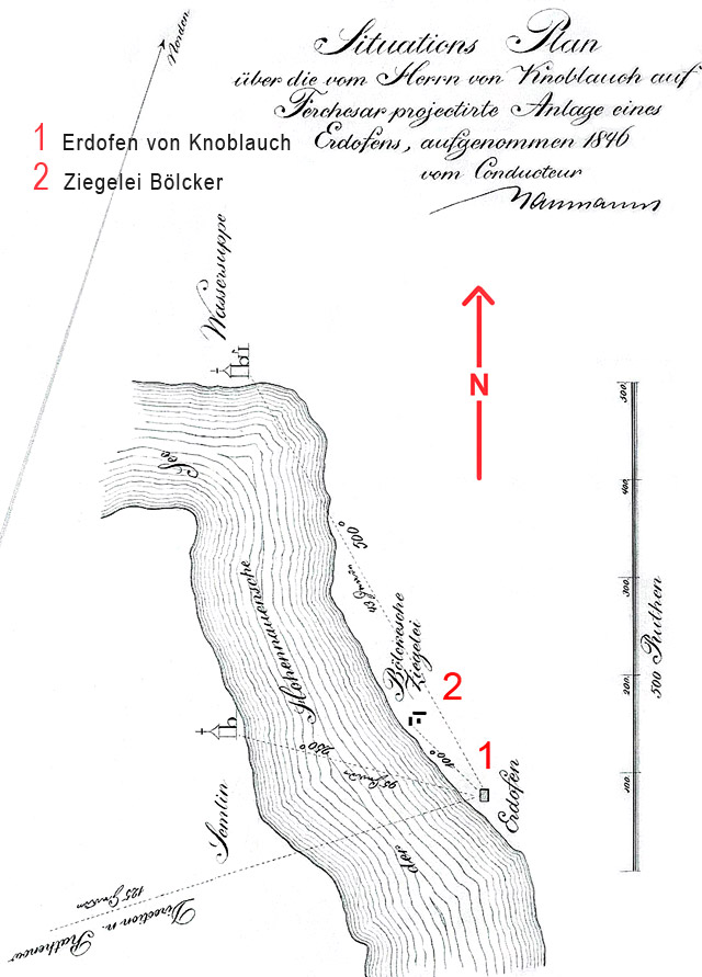 Situations Plan über Herrn von Knoblauch auf Ferchesar projectirte Anlage eines Erdofens