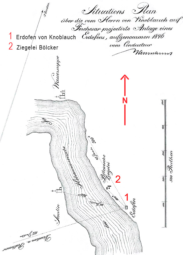 Situations Plan ber Herrn von Knoblauch auf Ferchesar projectirte Anlage eines Erdofens