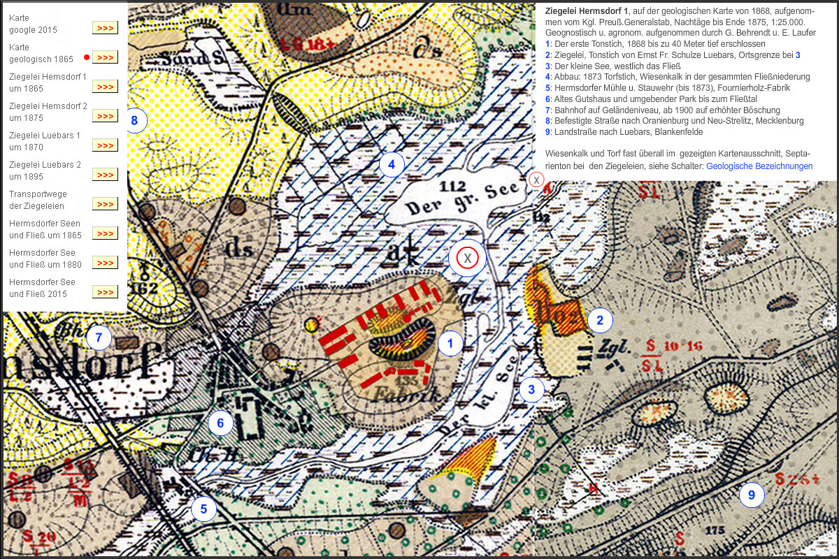 Hermsdorfer Ziegelei Wernecke - Lessing Geologische Karte um 1865