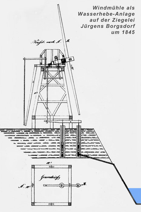 Windmühle als Wasserhebewerk Ziegelei in Borgsdorf unf Hermsdorf