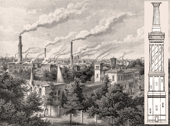 Hermsdorfer Ziegel Borsig Eisenwerk Moabit Schornstein mit Wendeltreppe 1858 1860 vollendet